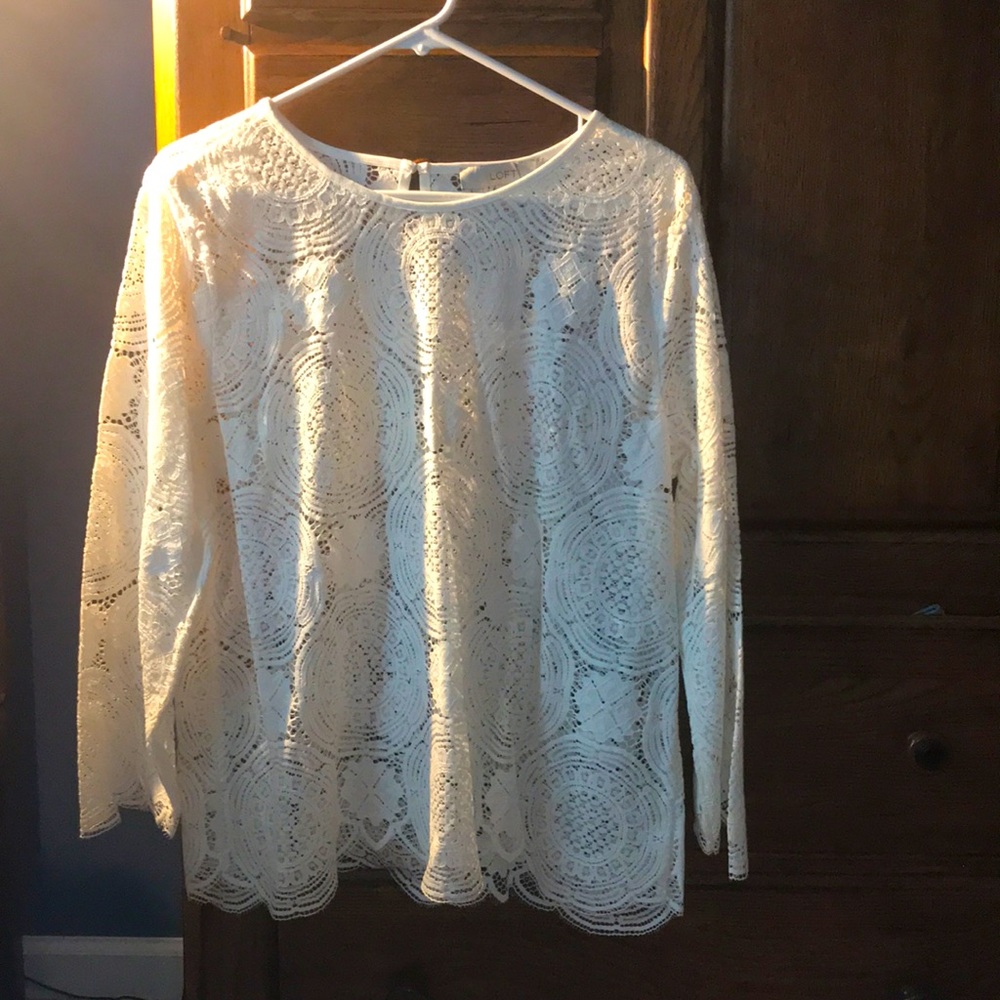 LOFT Long sleeve lace blouse, L
